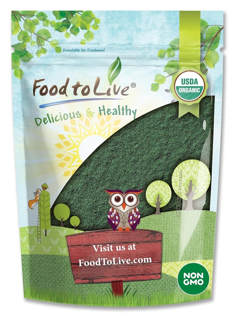 Comida para viver espirulina orgânica em pó, 4 libras — Não-GMO, Kosher, Alga verde-azul cru, Vegan Superfood, A granel, Não irradiado, Puro Vegan Green Protein, Rico em vitaminas e minerais, Ótimo para bebidas