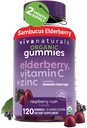 Viva Naturals Sambucus Orgânico Elderberry Gummies para Adultos (120 Count) - 3in1 Black Elderberry Vitamina C e Zinc Imune Supply Gummies, Chewable Elderberry Supplements, Zinc Immunity Gummies