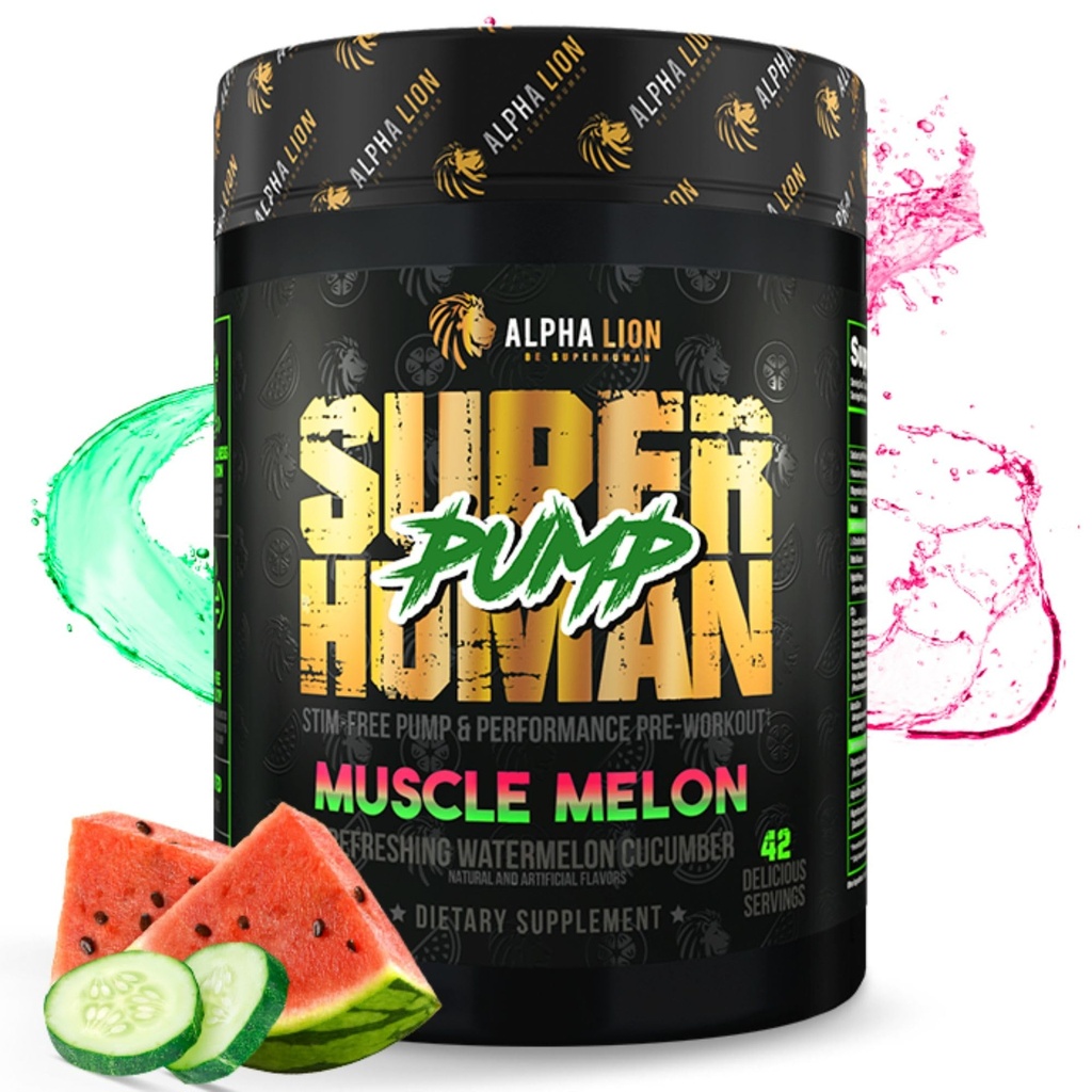ALFA LION Bomba sobre-humana Pré-treino em pó, Cafeína grátis e Stim suplemento pré-treino gratuito, impulsionador de óxido nítrico, ganhador de músculo, energia e foco (42 Servings, sabor de melão muscular)