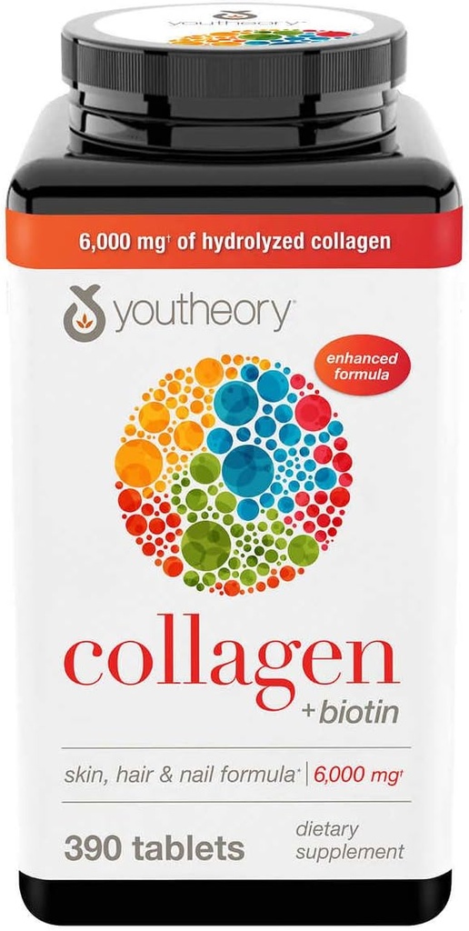 Youtheory Collagen Plus Biotin, 390 Comprimidos (5 Embalagem)