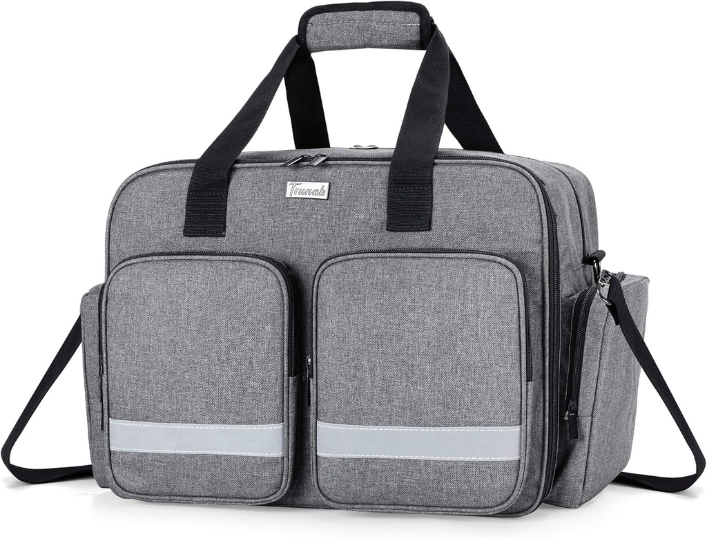 Saco médico Trunab - Saco de primeiros socorros vazio para enfermeira, médico, paramédico - Bolsa de enfermeira de cuidados caseiros com camada acolchoada para laptop - Design patenteado - Grey