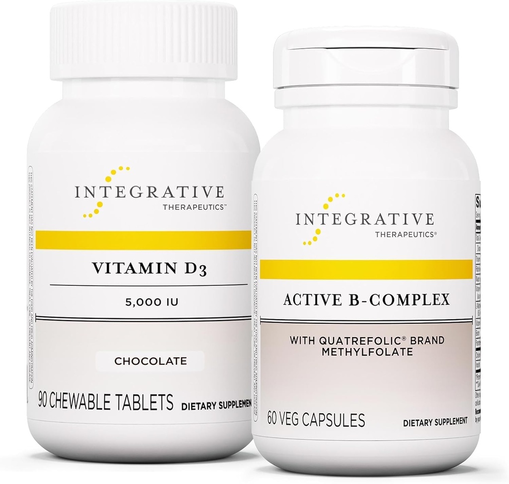 Pacote terapêutico integrado com complexo B ativo, 60 cápsulas e vitamina D3 125 mcg, 90 mastigações - complexo B ativo para apoiar o metabolismo energético* - vitamina D3 para apoiar a saúde óssea*