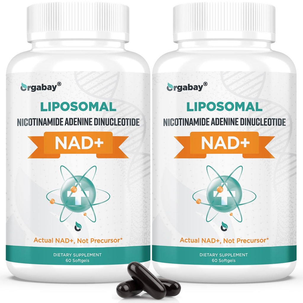 NAD lipossomal Orgabay+ Suplemento 500 mg, alta absorção, aumentar NAD+ com TMG 250 mg, NAD real Plus mais eficiente do que Nicotinamida Riboside, apoiar energia celular, envelhecimento saudável 120 Softgels