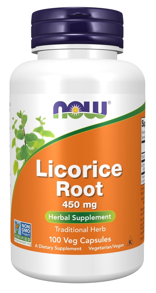 Now Supplements, Licorice Root (Glycyrrhiza glabra) 450 mg, Herbal Supplement, 100 Veg Cápsulas