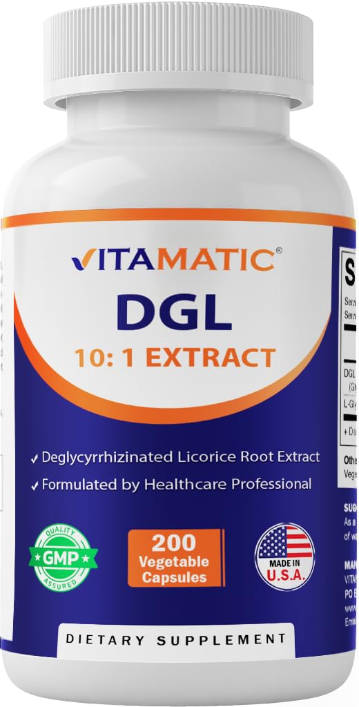 Vitamatic DGL Alcaçuz 3800 mg Equivalente Por Serviço (de 10:1 Extracto 380 mg) - 10X Mais Forte - Suporta Funções Digestivas e Respiratórias Saudáveis - 200 Cápsulas