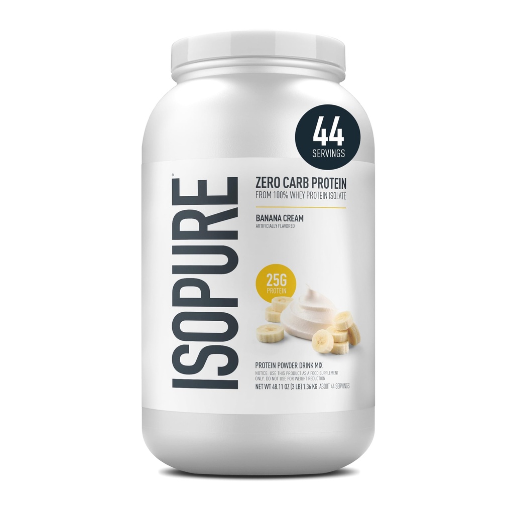 Isopure Zero Carb 100% Puro Whey Isolate Protein Powder, Lactose Free, Gluten Free, Com Vitaminas, Creme de Banana, 25g Protein Per Serving, 3 Lbs, 44 Servings (Packaging May Vary)