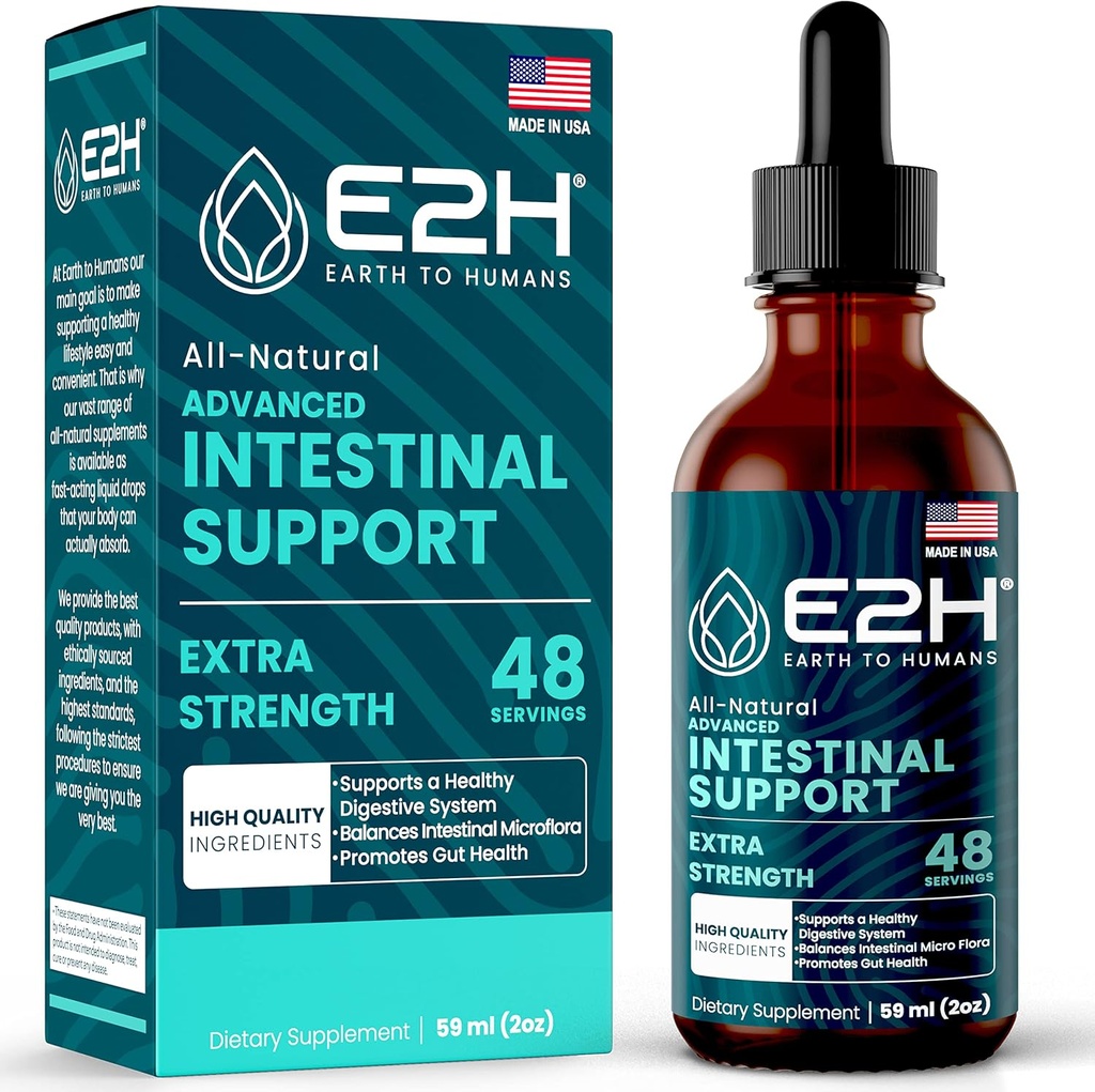 E2H Suporte Intestinal Avançado - Suplemento de limpeza intestinal natural e digestivo - Wormwood e extrato de nozes pretas - Não-GMO, Vegan - 2 Fl Oz