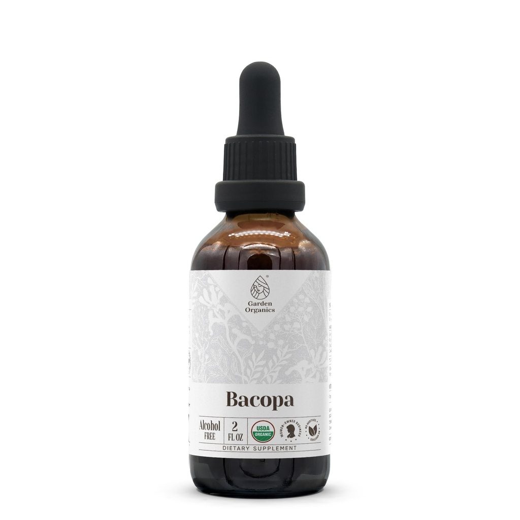 Bacopa USDA Orgânico Extrato Livre de Álcool, Drops Ervas Orgânicas, Suplemento, Relaxamento, Efeito Cognitivo Positivo, Tintura Feita a partir de 100% Bacopa Orgânico (Bacopa Monnieri) Herb 2 oz seco