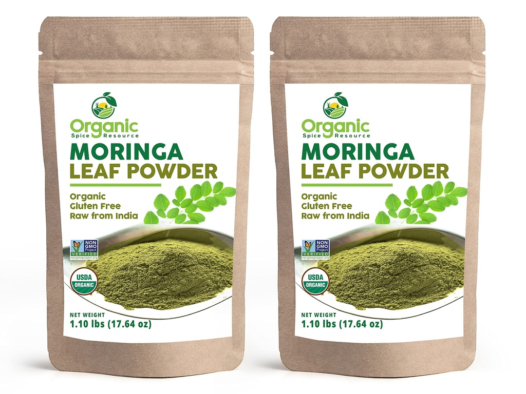 Moringa Orgânica em pó - 35,28 onças Pacote de 2 Orgânicos USDA, Não-GMO, Kosher, Halal, Moringa Olifera em pó - 100% cru e natural, por OSR