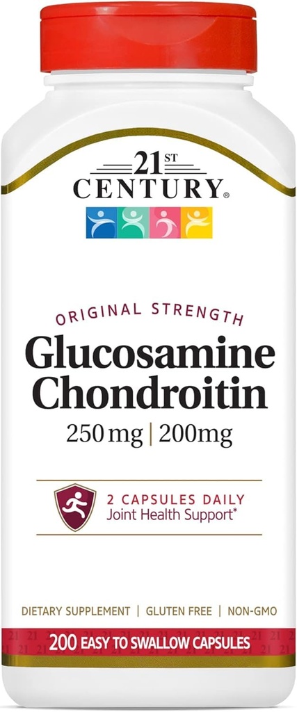 21o século Glucosamina/Chondroitina, Força Original, 200 Cápsulas Fácil de Engolir