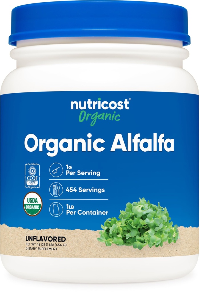 Nutricost Organic Alfalfa Powder 1LB - USDA Certificado 100% Orgânico, Vegetariano, Não-GMO, Gluten Free