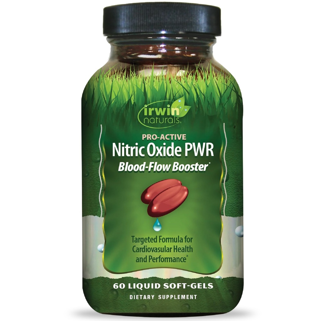 Irwin Naturals Pro-Active Nitric Oxide PWR - 60 Liquid Soft-Gels - Blood-Flow Booster com L-Citrulina, Raiz de beterraba e espinafre vermelho