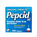 Pepcid AC Força original Azia alívio comprimidos, OTC medicina previne e alivia azia devido à indigestão ácida e estômago azedo, 10mg Famotidina redução de ácido, rápida-ação, 90 ct