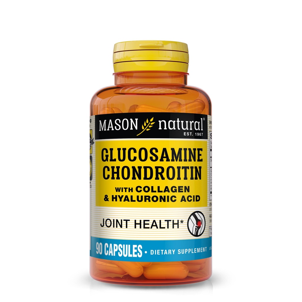 MASON NATURAL Glucosamina Condroitina com Colágeno e Ácido Hialurónico, Cápsulas de Fornecimento de 45 dias para Articulação Normal, Mobilidade, Flexibilidade e Suporte de Envelhecimento, 90 Cápsulas
