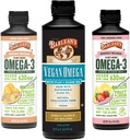 Pacote de suplemento líquido de óleo de algas Vegan Omega 3 de Barlean, inclui mistura de linho e óleo de algas, pêssego de gengibre, e sabores de limonada rosa, EPA e ácido gordo DHA
