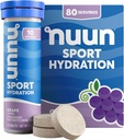 Nuun Sport Electrolyte Comprimidos com Magnésio, Cálcio, Potássio, Cloreto e Sódio, Gluten Free & Vegan, Uva, 8 Pack (80 Servings Total)