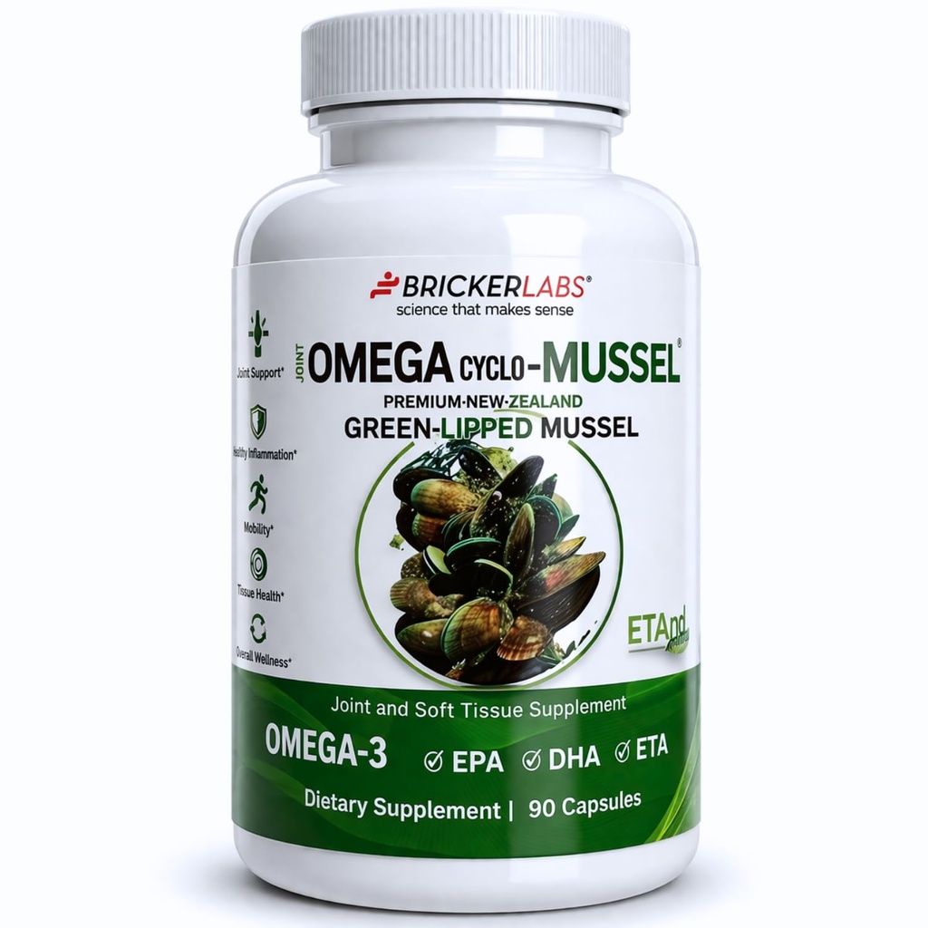Bricker Labs Omega Cyclo - Mexilhão Suplemento de Saúde Conjunto, Premium Nova Zelândia Verde Mexilhão Lipped, Full Spectrum Omega Joint Supplements for Joint Health and Comfort, 90 Cápsulas