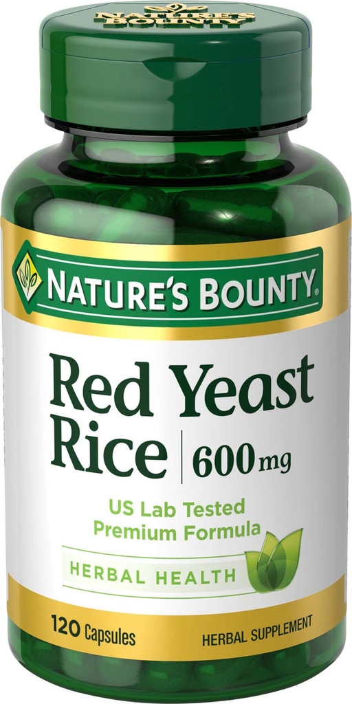 Recompensa da natureza Red Yeast Rice Pills e suplemento de saúde de ervas, Aditivo dietético, 600mg, 120 Cápsulas