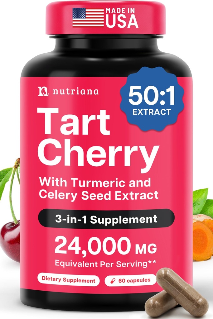 3 em 1 Tart Cherry Extract Cápsulas com Sementes de Aipo e Azeite para Pés e Apoio Conjunto Ácido Urico Limpar e Purgar Comprimidos, 60 Cápsulas Veggie Fabricado nos EUA
