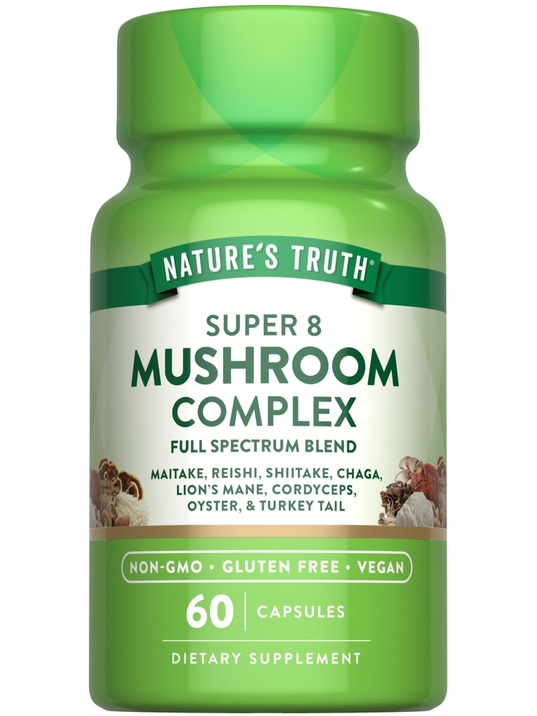 Nature's Truth Mushroom Complex Capsules - 60 Count - Complexo Espectro Completo de Super 8 Cogumelos - Vegan, Non-GMO, & Gluten Free Supplement