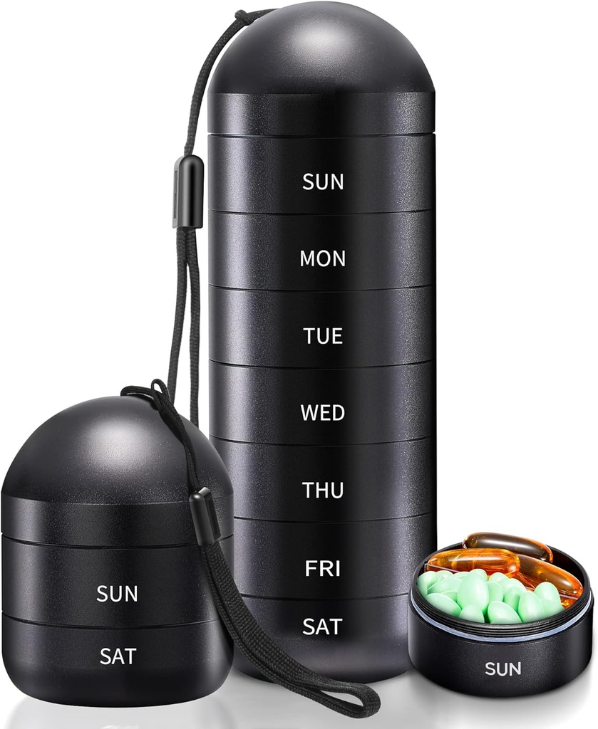 Zannaki Weekly Pill Organizer 7 Dia 2 vezes por dia, Portable Metal Travel Waterproof AM PM Pill Box, grande caixa de pílulas, BPA Free Daily Medicine Organizer Holder for Vitamina, Fish Oil, Suplemento