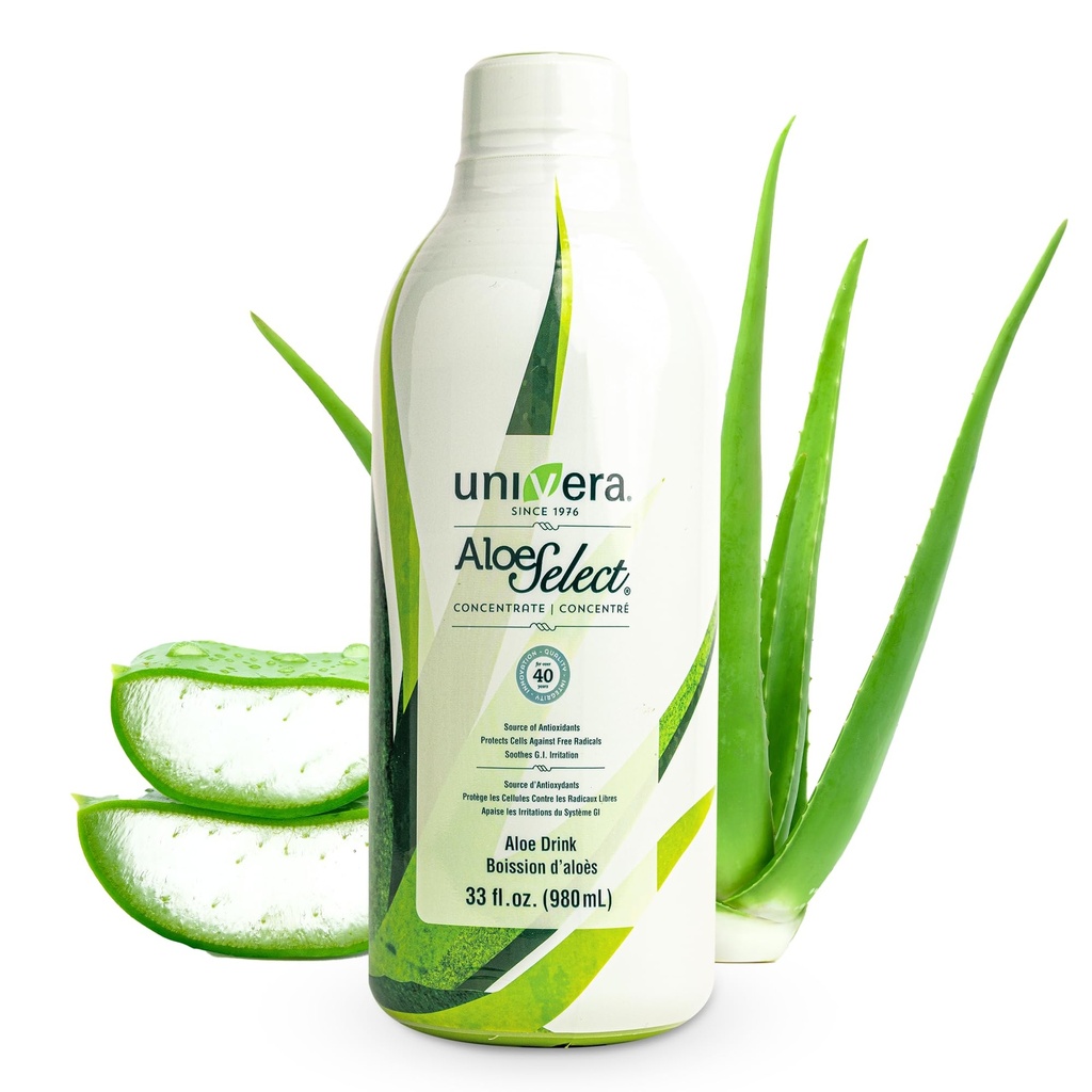 Univera Aloe Vera Juice, Preminum Organic Aloe Vera, 10% de Retenção de Polissacarídeo, Enzimas Digestivas para Gut Health, Imune Support & Gut Health, Aloe Flavor - 30 Dias de Fornecimento (33 fl oz)