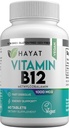 HAYAT Vitaminas Vegan Vitamina Natural B12 1000 MCG, Suplemento dietético para apoio ao metabolismo energético, 2 meses de fornecimento, Todos naturais, certificado Halal, 60 comprimidos, Made in the USA