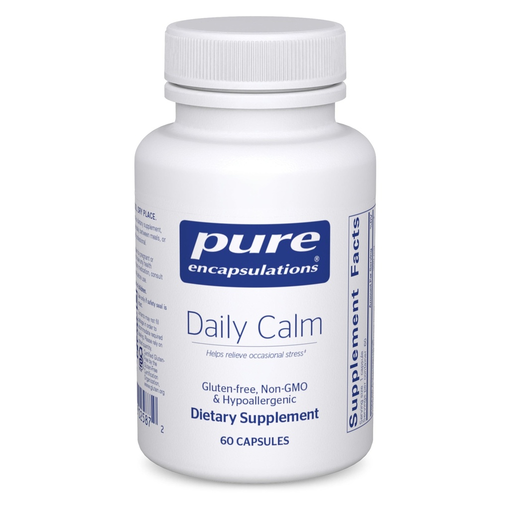 Encapsulamentos puros Calmo diário - Vegan Stress & Sleep Support Supplement - Contém Ashwagandha, Saffron, GABA & L-Theanina - Não-GMO, Soy-Free & Gluten-Free - 60 Cápsulas