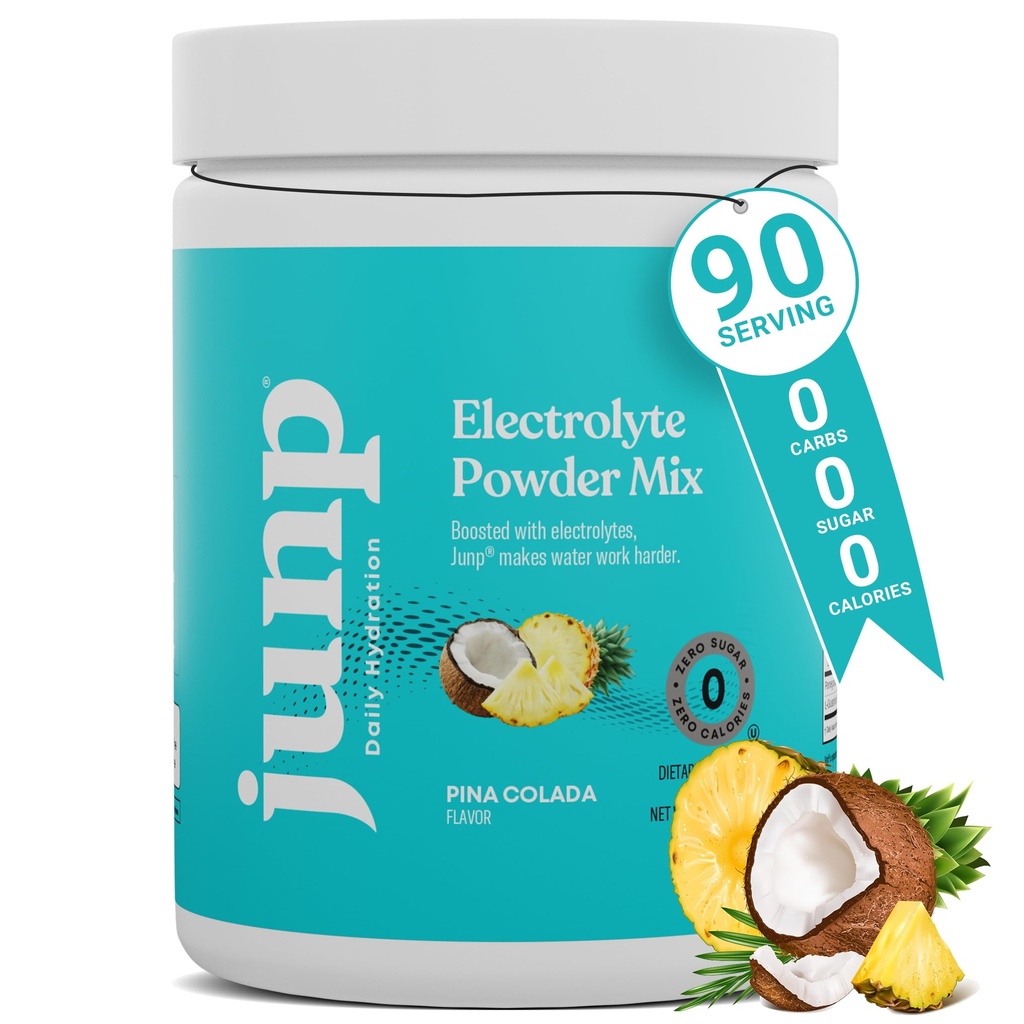 JUNP Electrolytes Powder No Sugar No Carbs – Pina Colada Coco Abacaxi Keto Electrolyte Drink Mix - Potássio & Sal Hydration Powder Electrolytes - Zero Calory Sugar Free Electrolyte Powder 90ct