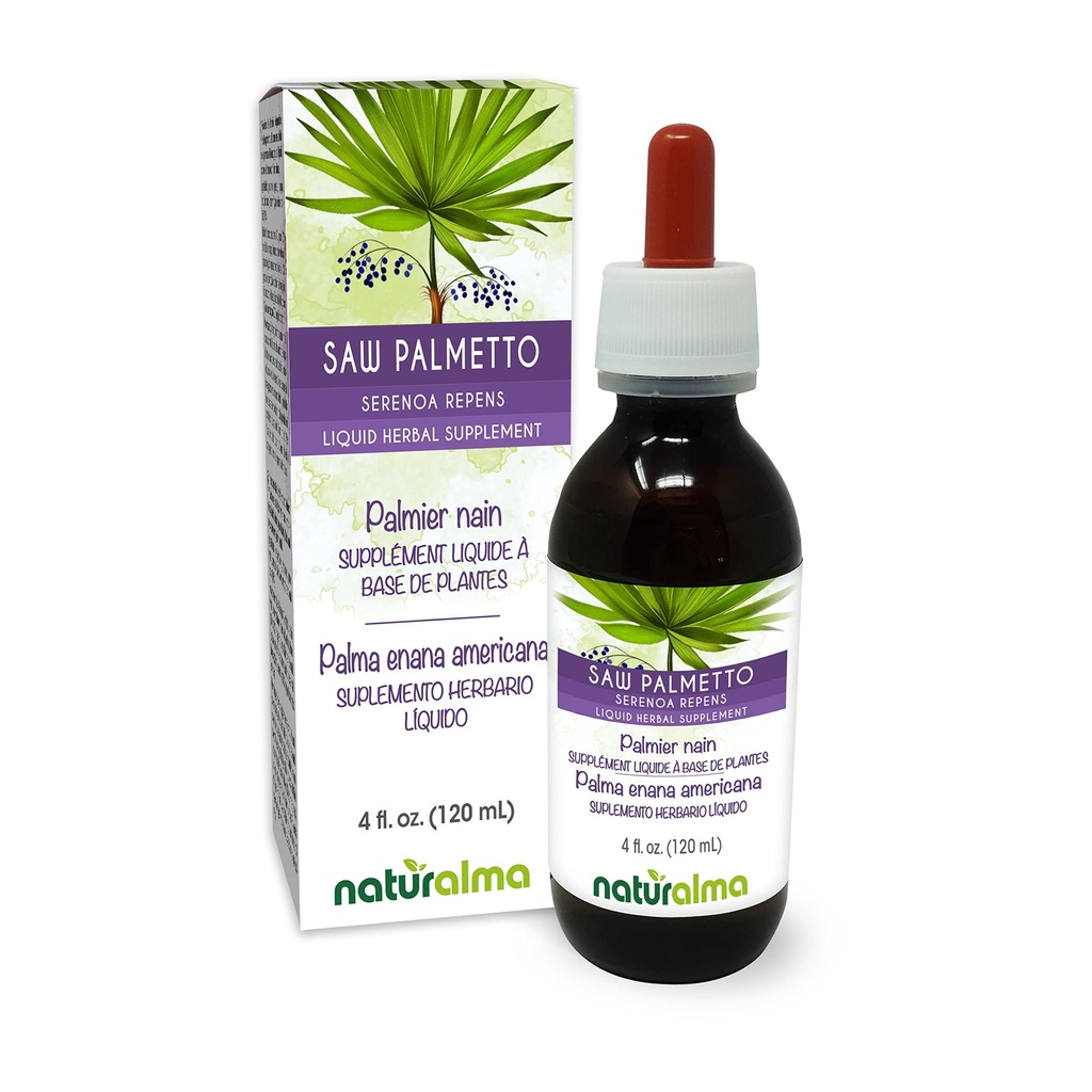 Naturalma Saw Palmetto (Serenoa repens ou Sabal serrulata) Fruta Tintura sem álcool - 4 fl oz extrato líquido em gotas - Suplemento de ervas - Vegan