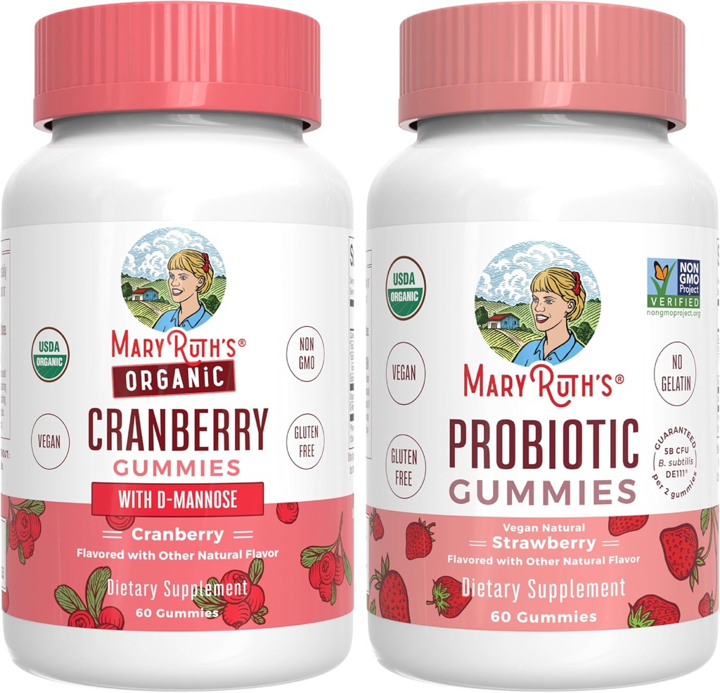 MaryRuth Orgânicos Cranberry & Gummies Probiótico (Strawberry) - USDA Organic, Clean Label Project Verified® - Vitaminas para Urinary Tract & Gut Health - Vegan, Non-GMO, No Gelatin