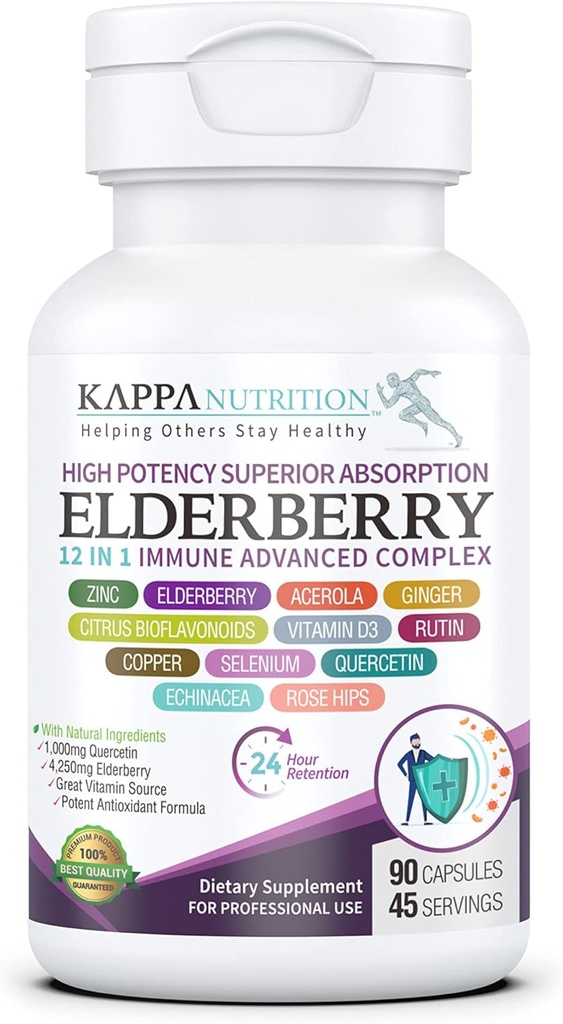 NUTRIÇÃO KAPPA Elderberry / 12 em 1 Complexo Avançado (90 Cápsulas).