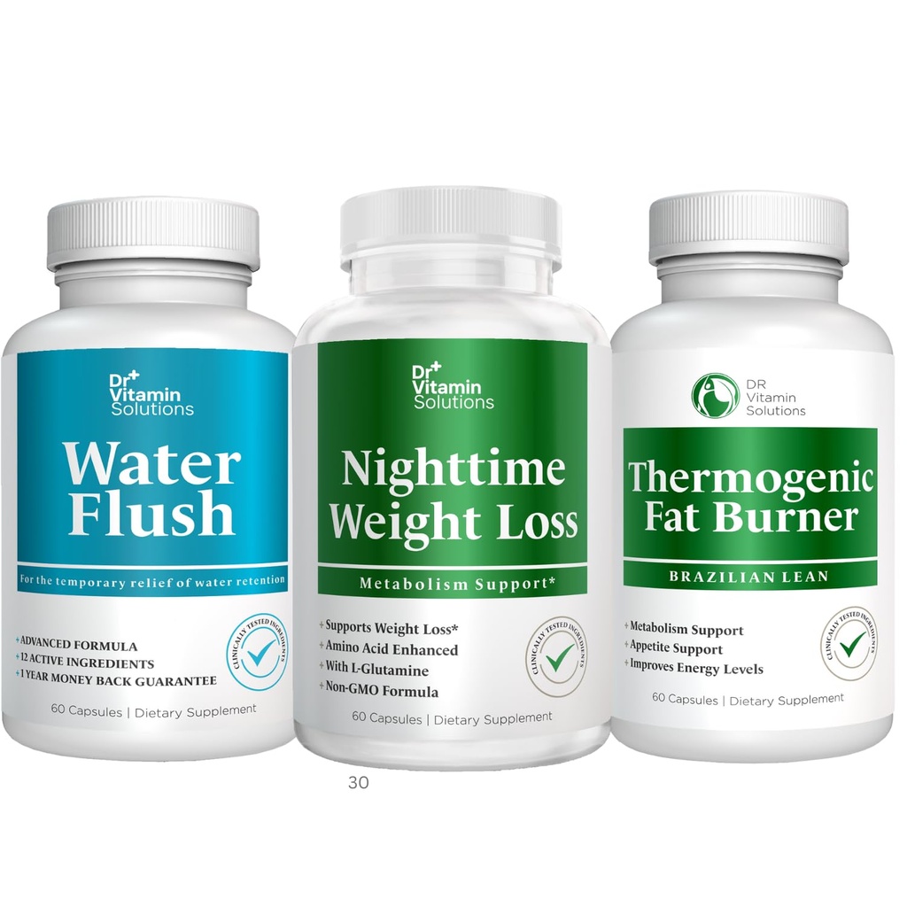 DR VITAMIN SOLUTIONS Queimador de gordura noturno, perda de peso termogênico e pílulas de água diurética - comprimidos de metabolismo e retenção de água para mulheres e homens 180 caps