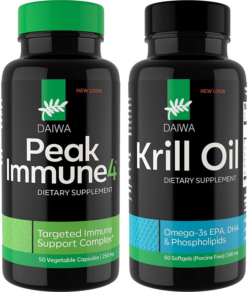 Daiwa Peak Immune 4 - Imune Sistema Natural Imune Booster + Daiwa Krill Oil – Omega 3 Krill Oil Cápsulas