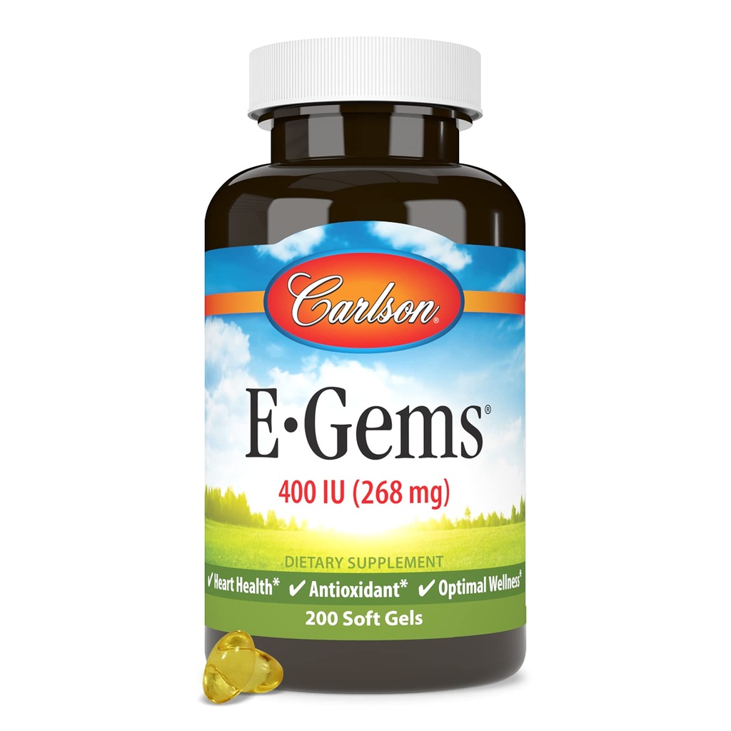 Carlson - E-Gems, 400 UI, Heart Health & Optimal Wellness, Antioxidante, 200 géis moles