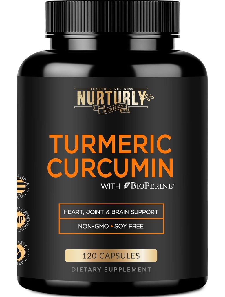 Curcumina Turmérica com Pimenta Negra BioPerine e Curcuminóides 95% - Suplementos Turméricas de Alta Absorção 1300mg para Saúde Hearth - Não-GMO, Glúten Grátis - 120 Cápsulas