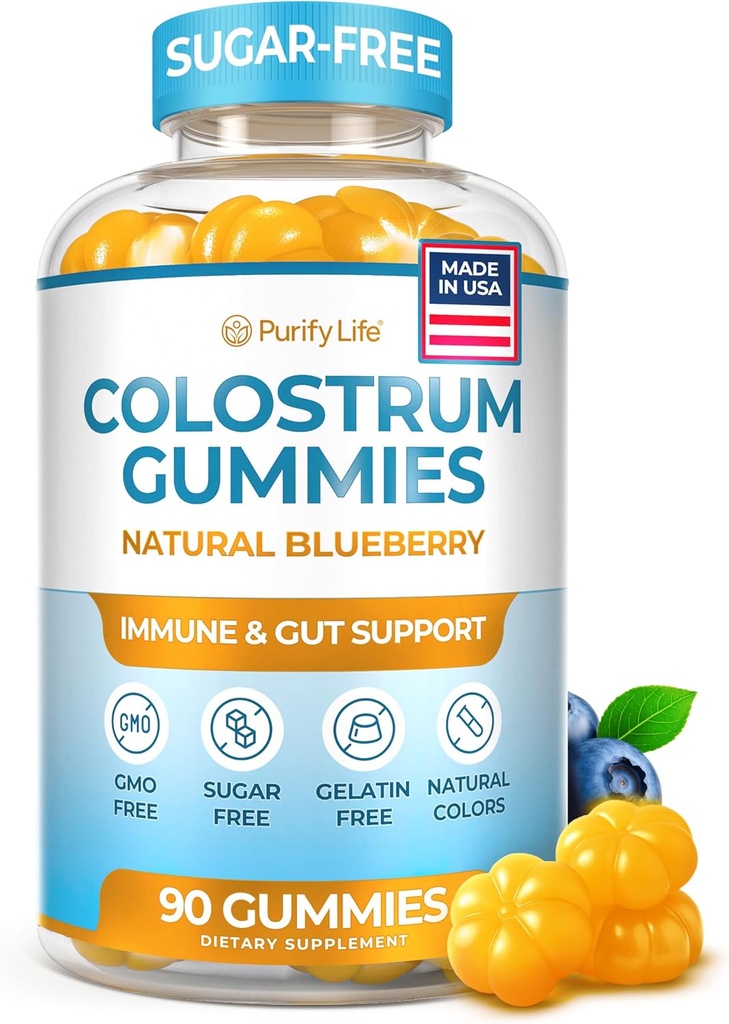 Chicletes de colostrum sem açúcar (1500mg) Colostrum bovino para seres humanos, Suplemento de grama para Gut Health, Reparo de tripa leaky, Suporte imunológico, Saúde da pele - 35% IgG por serviço
