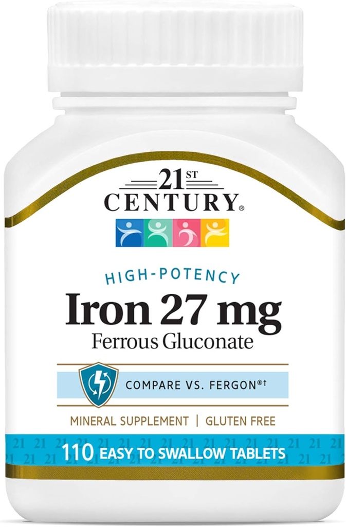 Ferro do século 21 27 Mg Comprimidos de Gluconato Ferroso, 110Count