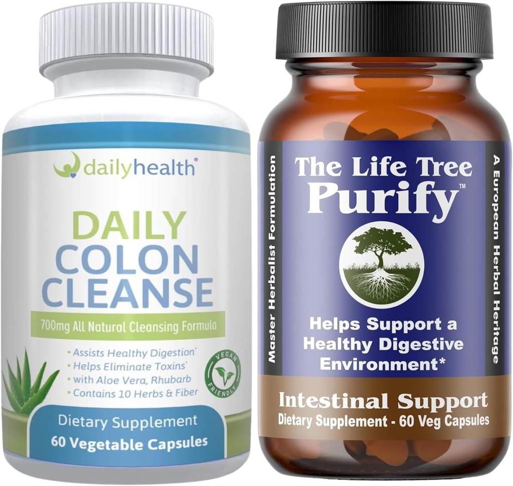 Life Tree Purify Suporte intestinal Plus Daily Colon Cleanse Detoxify Kit 120 Cápsulas - Lactobacillus acidophillus - Herbal Natural para Saúde Digestiva
