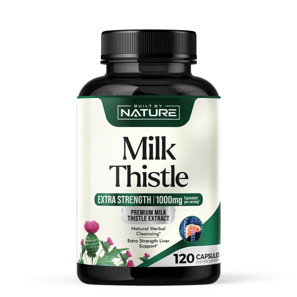 Milk Thistle 1000mg - Suplemento de Detox Fígado com Extrato de Silymarin & Raíz de Dandelion – Gentil Herbal Liver Cleanse para homens e mulheres - Apoio à saúde do fígado - Não-GMO - 120 Cápsulas Veggie