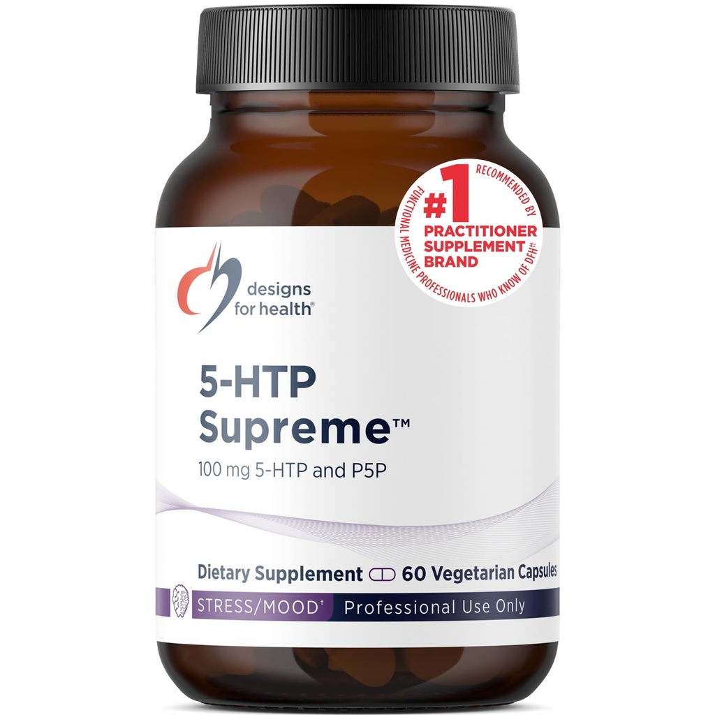 Designs para a saúde 5-HTP 100mg com vitamina B6 (P-5-P) - 5-HTP Supreme 100 mg Suplemento - Precursores de serotonina para ajudar a apoiar humor saudável + apetite (60 cápsulas)