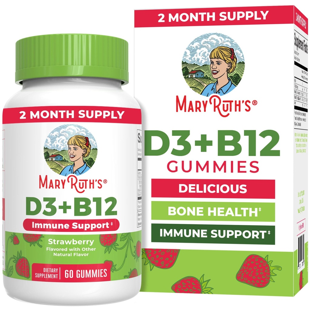 MaryRuth Orgânicos Vegan Vitamina D3 + Vitamina B12 Gummies 2 Mês de Abastecimento Suprimentos Saúde Óssea Suprimentos Imune Suporte Suplementos Energéticos