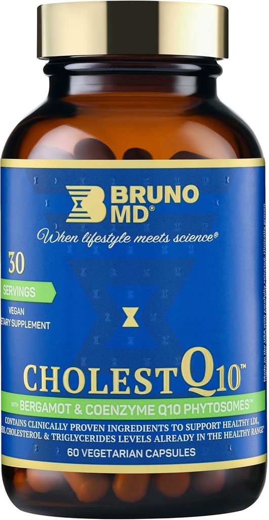ColestQ10 Suplementar, Suporta níveis de colesterol HDL e triglicérido já dentro do intervalo normal, com Curcumina, Ingredientes clinicamente comprovados, Cardunculus natural Cynara, 60 Cápsulas