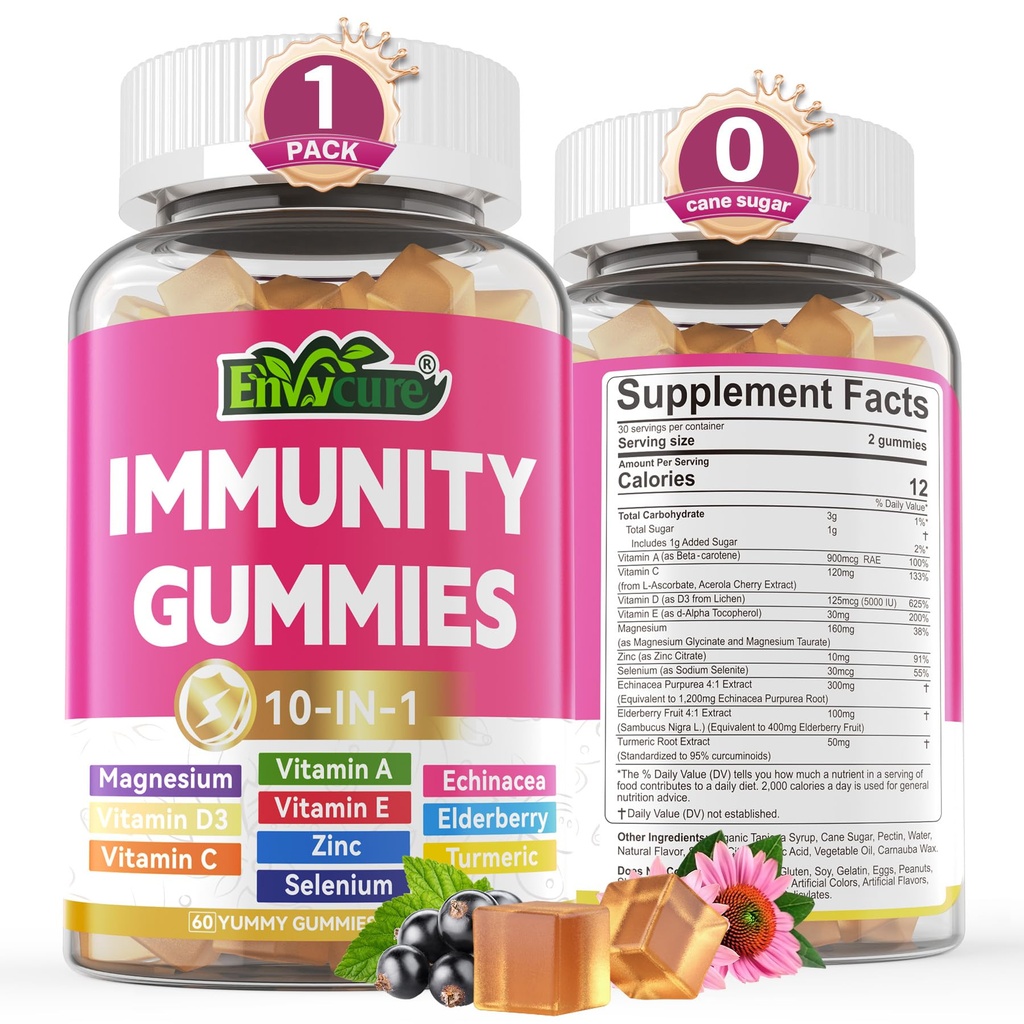 10 em 1 pastilhas de suporte imune, w/Echinacea, Vitamina C e Zinco de Elderberry, Selênio, Vitamina D3 5000UI, Magnésio, Imune Imune Multivitamin, para Antioxidante Energia Óssea, 1 embalagem