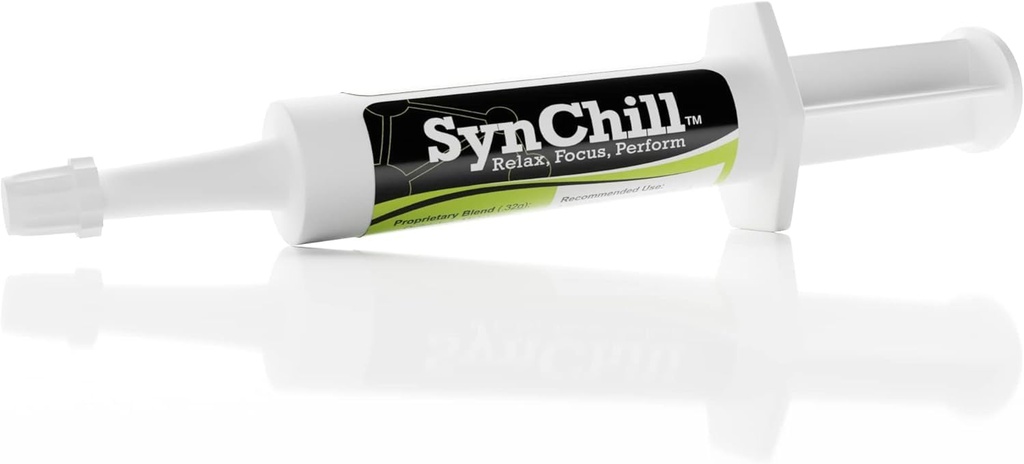SynChill Oral Horse Calming Gel, suplemento natural e nutricional 100%, resultados comprovados do laboratório, projetado para foco e desempenho, aprovado por profissionais olímpicos e veterinários, Made in USA - 1 Pack