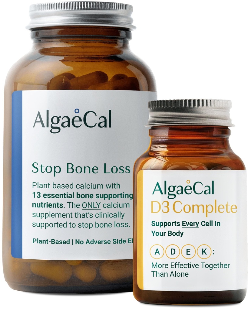 Pacote ALGAECAL - Vitamina D3 Completo (1000 UI) + K2, VIT E, VIT A cálcio básico baseado em plantas para suporte ósseo