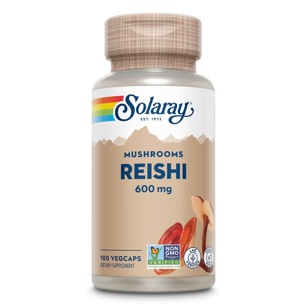 SOLARAY Reishi Mushroom 600mg - Reishi Mushroom Cápsulas para Suporte Immune - Vegan, Lab Verificado - 60-Day Money-Back Garantia - 100 Servings, 100 VegCaps