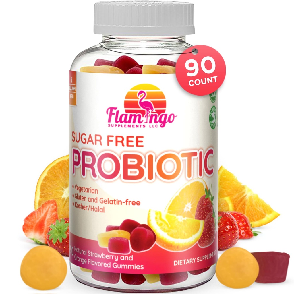 Gummies probióticos açúcar livre- 3 bilhões UFC reduzir o gás, Bloating - Probióticos para mulheres, crianças e homens Probiótico- Bacillus Coagulans- Natural, Vegan, Vegetariano, Kosher, Halal – 90 Gummy Probióticos