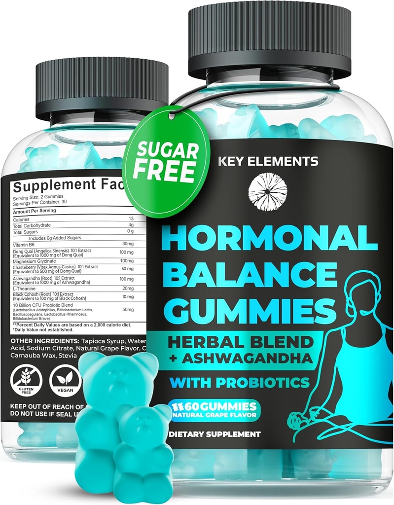 PMS Gummies Hormonal Balance Supplements for Women - Probiótico PMS Vitaminas Menstrual Cram Alivio, Hot Flashes Suporte Menopausa - PMS Alivio com Dong Quai, Chasteberry, Black Cohosh & Ashwagandha