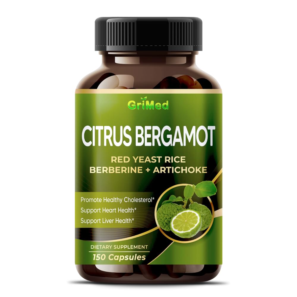 Citrus Bergamot 50:1 Extrato 20.400mg com arroz de fermento vermelho, alho, alcachofra para colesterol saudável, saúde do coração - Made in The USA (150 Count (Pack of 1))